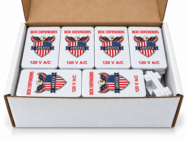 50-pack of white Box Defenders covers with the Arkeed eagle logo