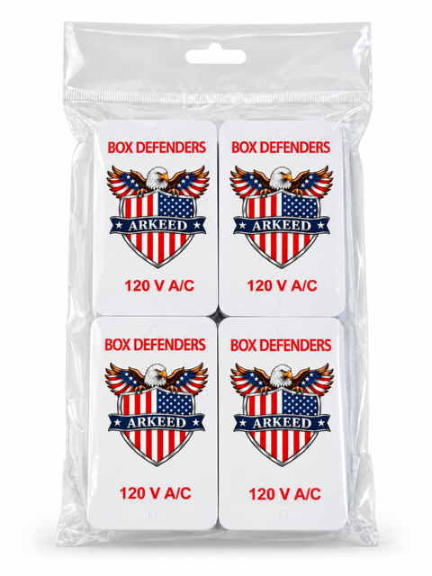 8-pack of white Box Defenders covers with the Arkeed eagle logo