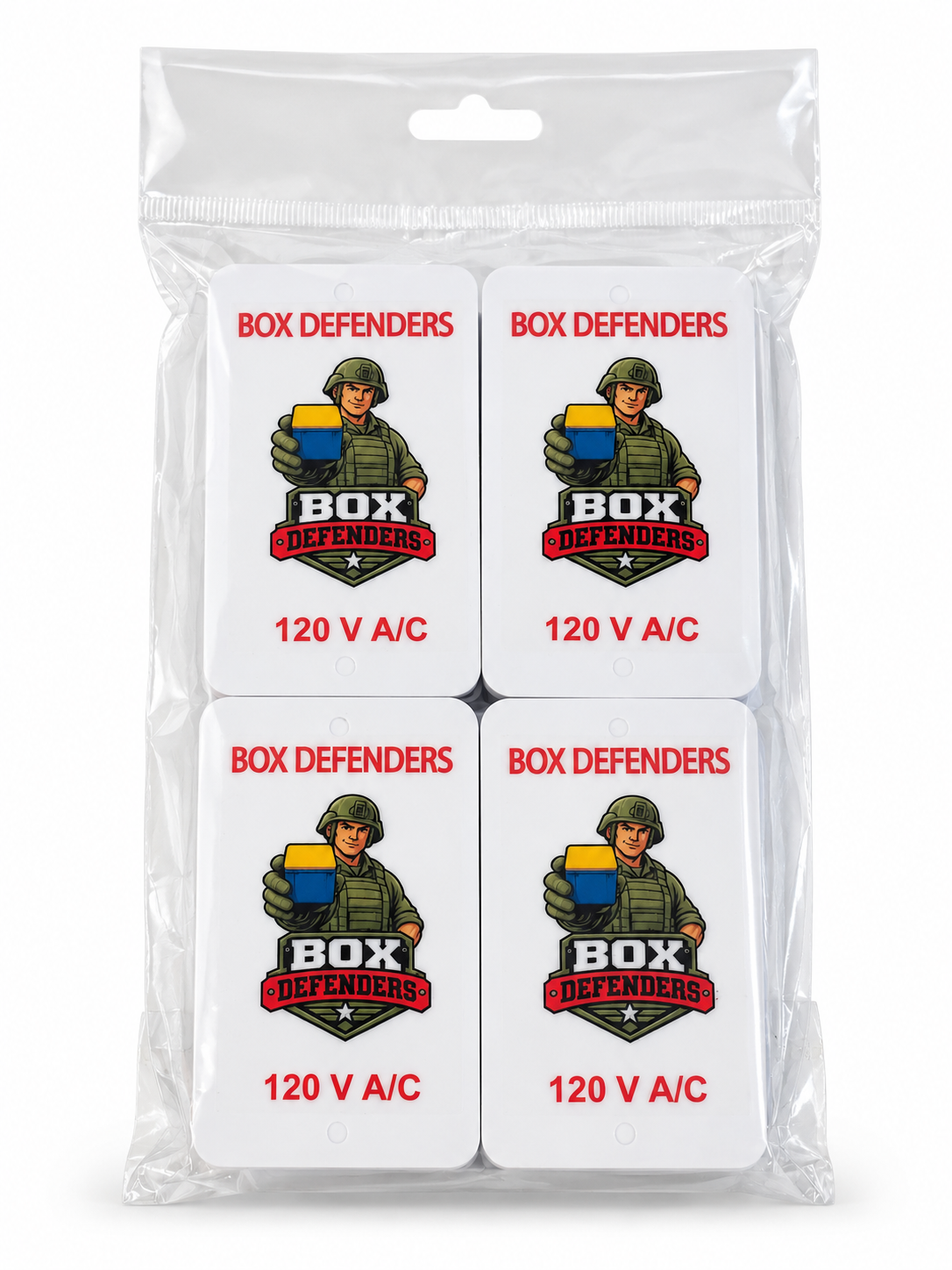 8-pack of white Box Defenders covers with the soldier design