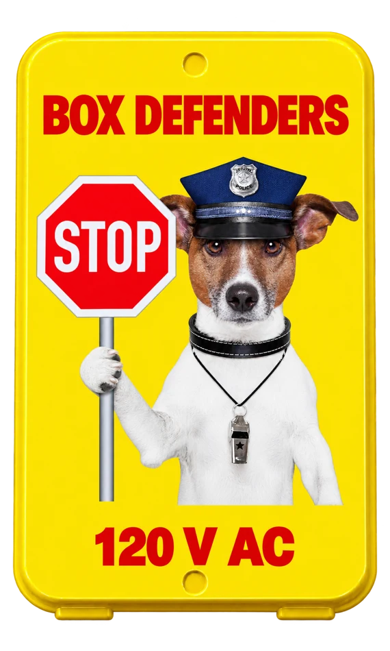 Yellow Box Defenders cover with Stop-Sign Dog artwork